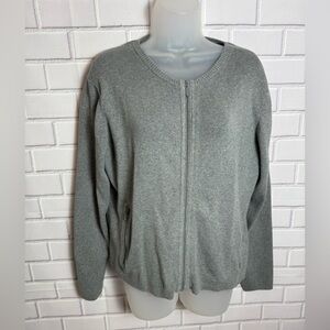 EDDIE BAUER women Classic Gray Zip-Up Sweater/size LP